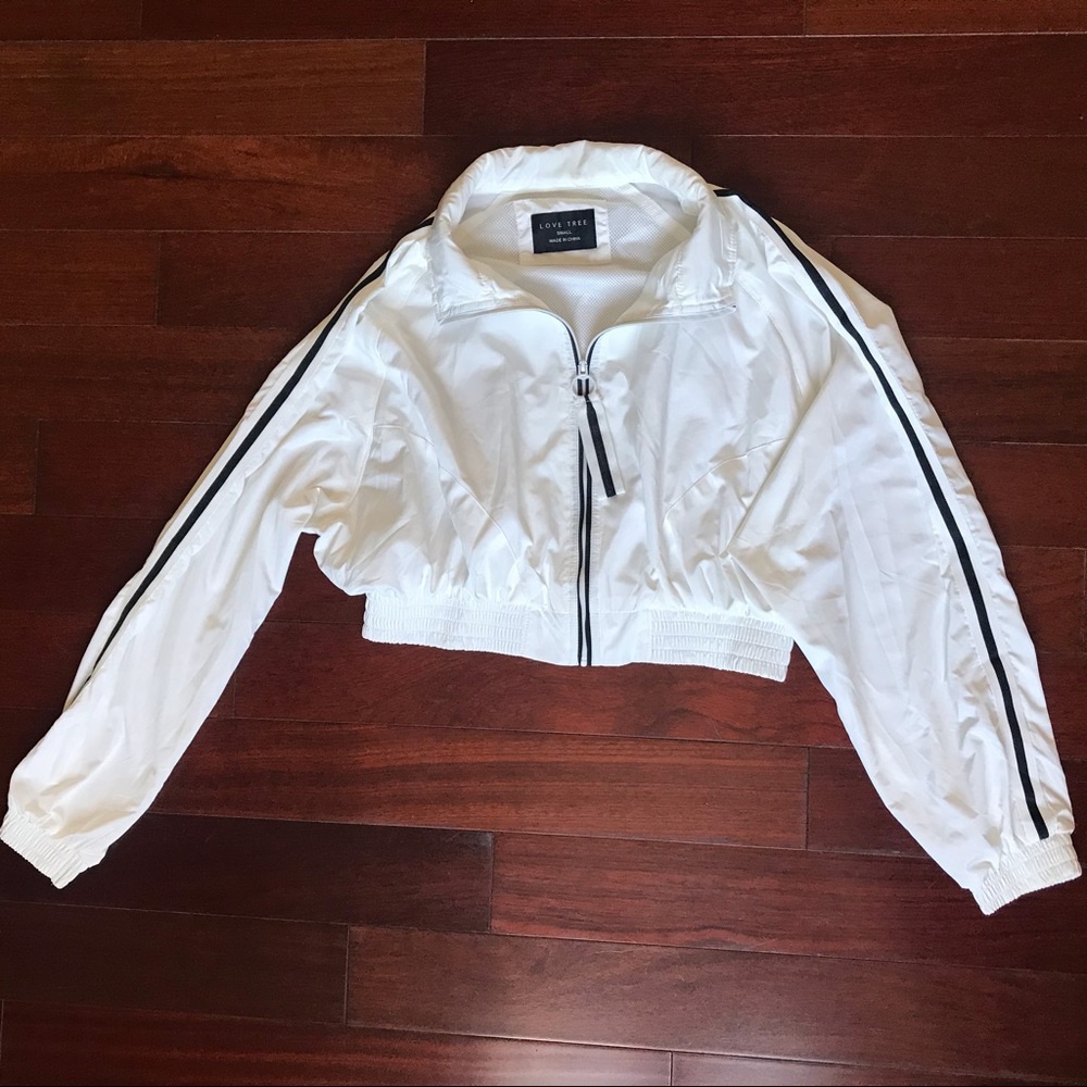 White with black stripe bomber jacket